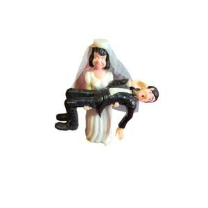 Vintage Wilton Wedding Cake Topper Reluctant Groom Carried By Bride Brown Hair